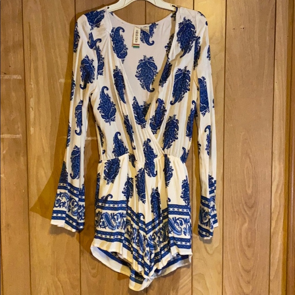 Blue and white romper